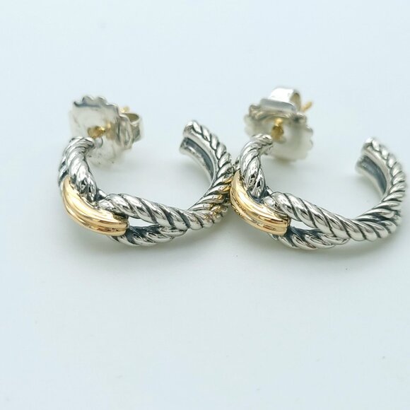 David Yurman Sterling Silver & 18k Gold 22mm Cable Loop Hoop Earrings - Picture 5 of 9